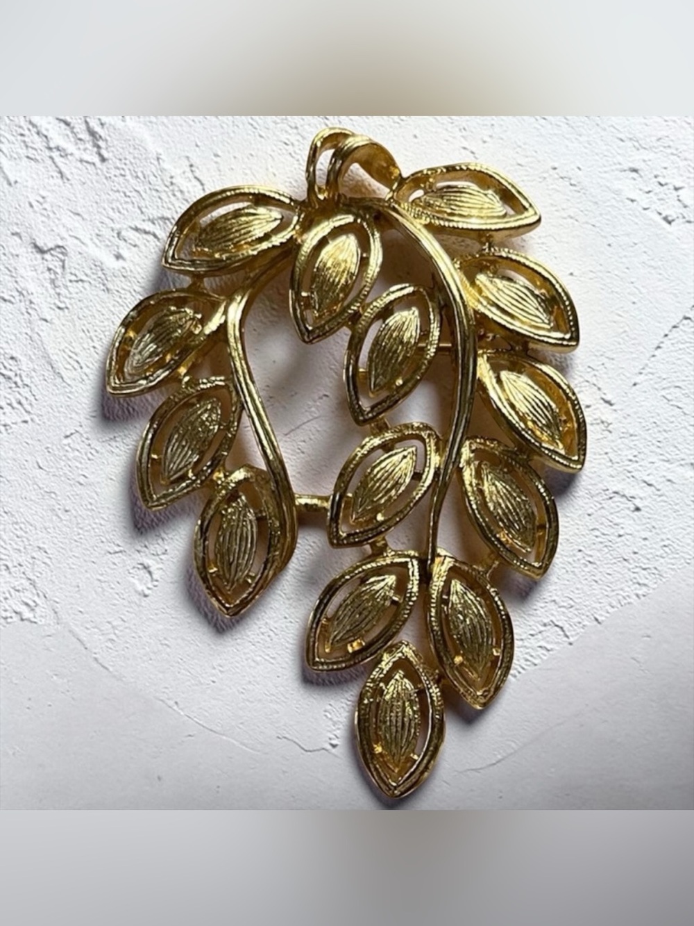Napier Brushed Gold Leaf Brooch w Pendant Bale